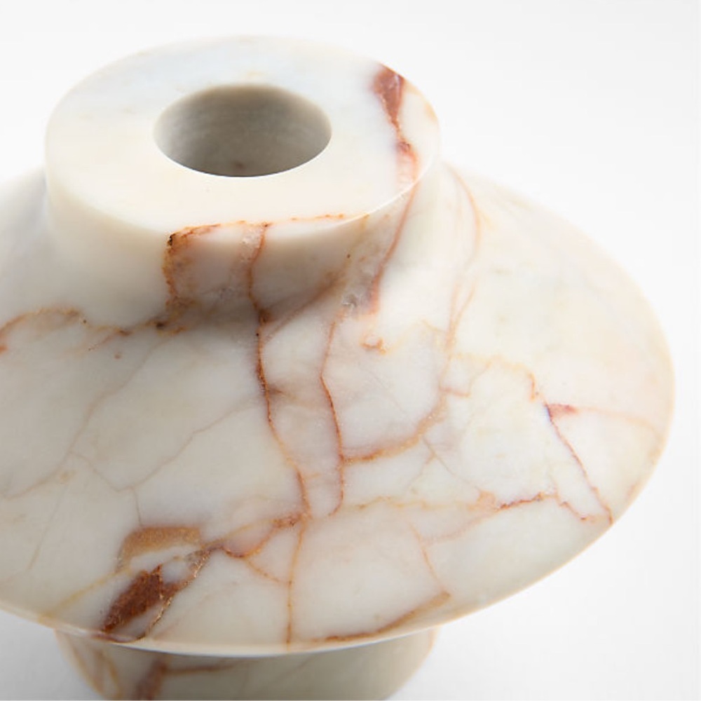New! Crate&Barrel Ivory Pinkie Marble Candle Holder - Picture 2 of 5